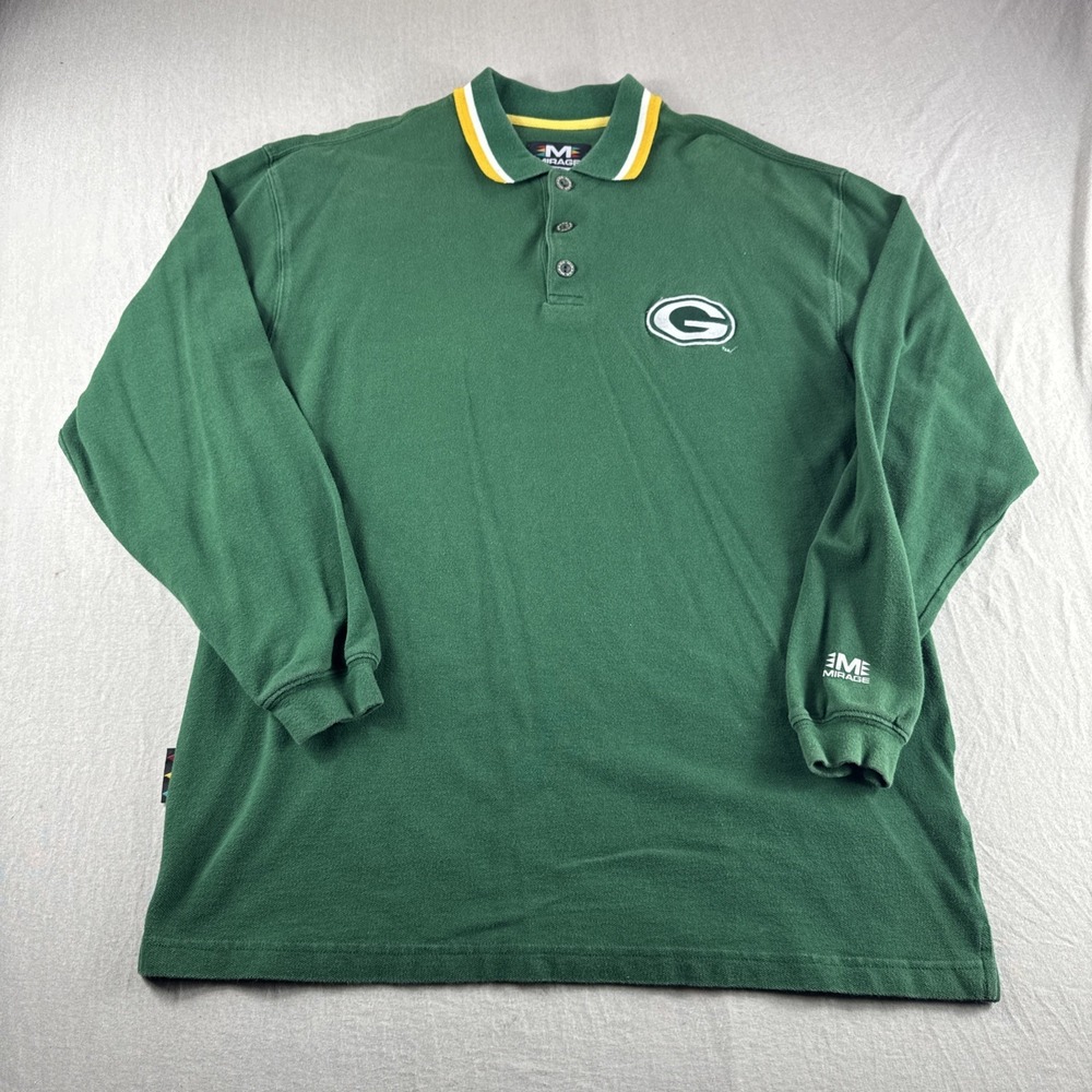 Vintage 90s Green Bay Packers Mirage Polo Mens L Shirt Long Sleeve NFL Football